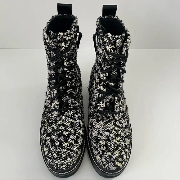 Tory Burch 50mm Tweed Lug Sole Combat Boots in Black/Multi - Picture 6 of 13